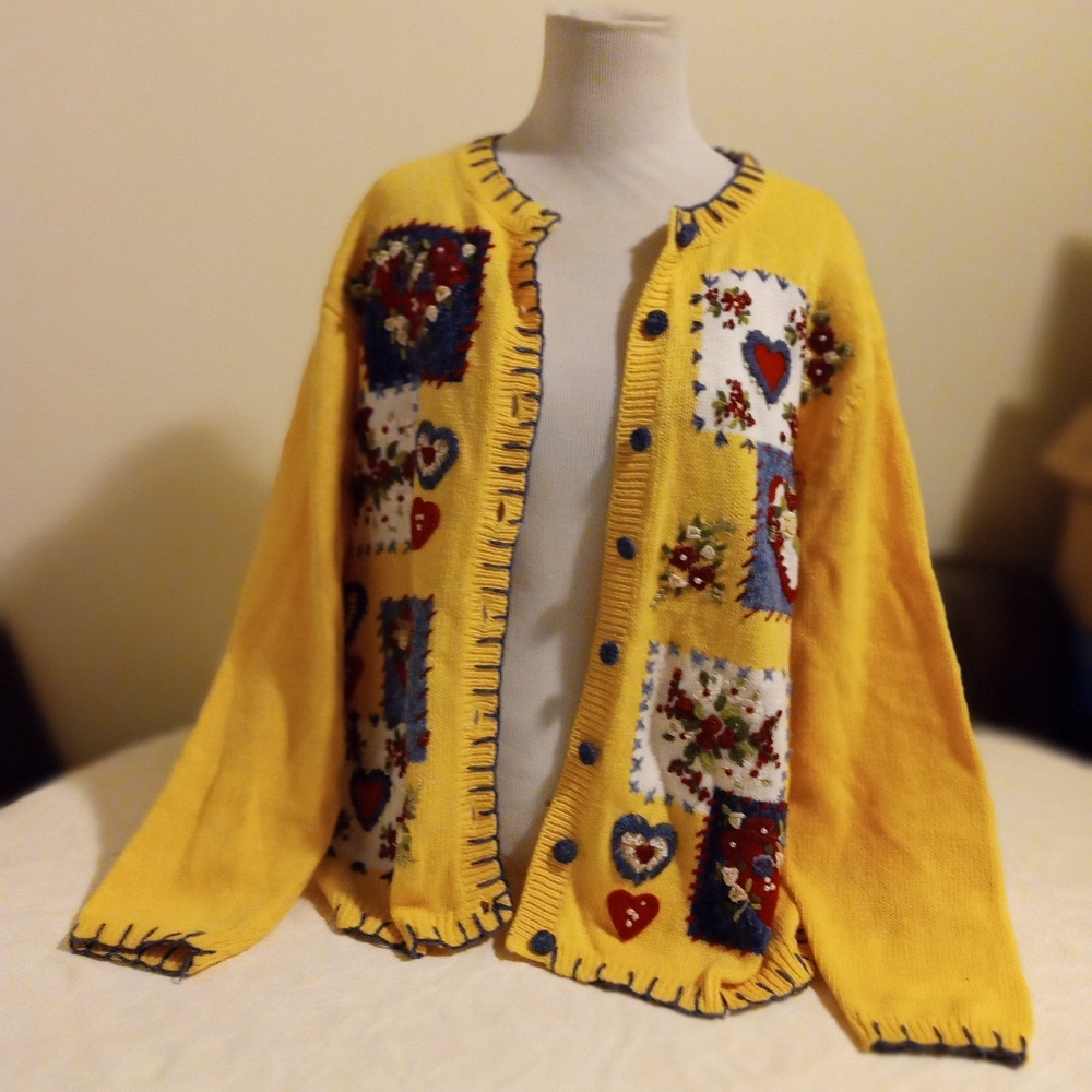 Vintage Heirloom‎ Collectables Hearts Valentine's Day Sweater Cardigan 1990s
